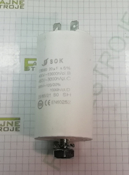 Motorový běhový kondenzátor SC 1121, 20 uF, 450-500 V, (2 x faston + šroub)