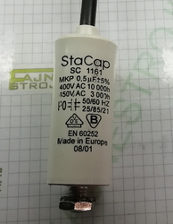 motorový běhový kondenzátor SC1161, 0,5 uF, 450-500V (kabel + šroub)
